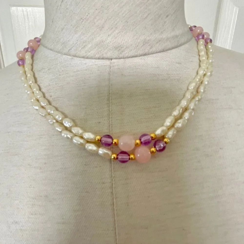 Faux freshwater pearl pink and purple necklace
